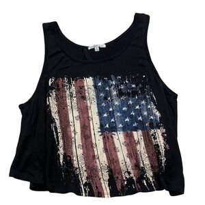 Y2K Women Tank Top American Flag Grunge Goth Y2K Print Black Cropped Patriotic M